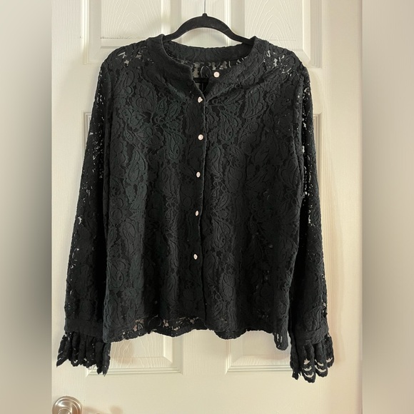 Source Unknown Tops - Source Unknown Black Lace Button-Down Women's Shirt XL